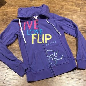 Triple flip Purple Zip-Up Hoodie with Colorful Text